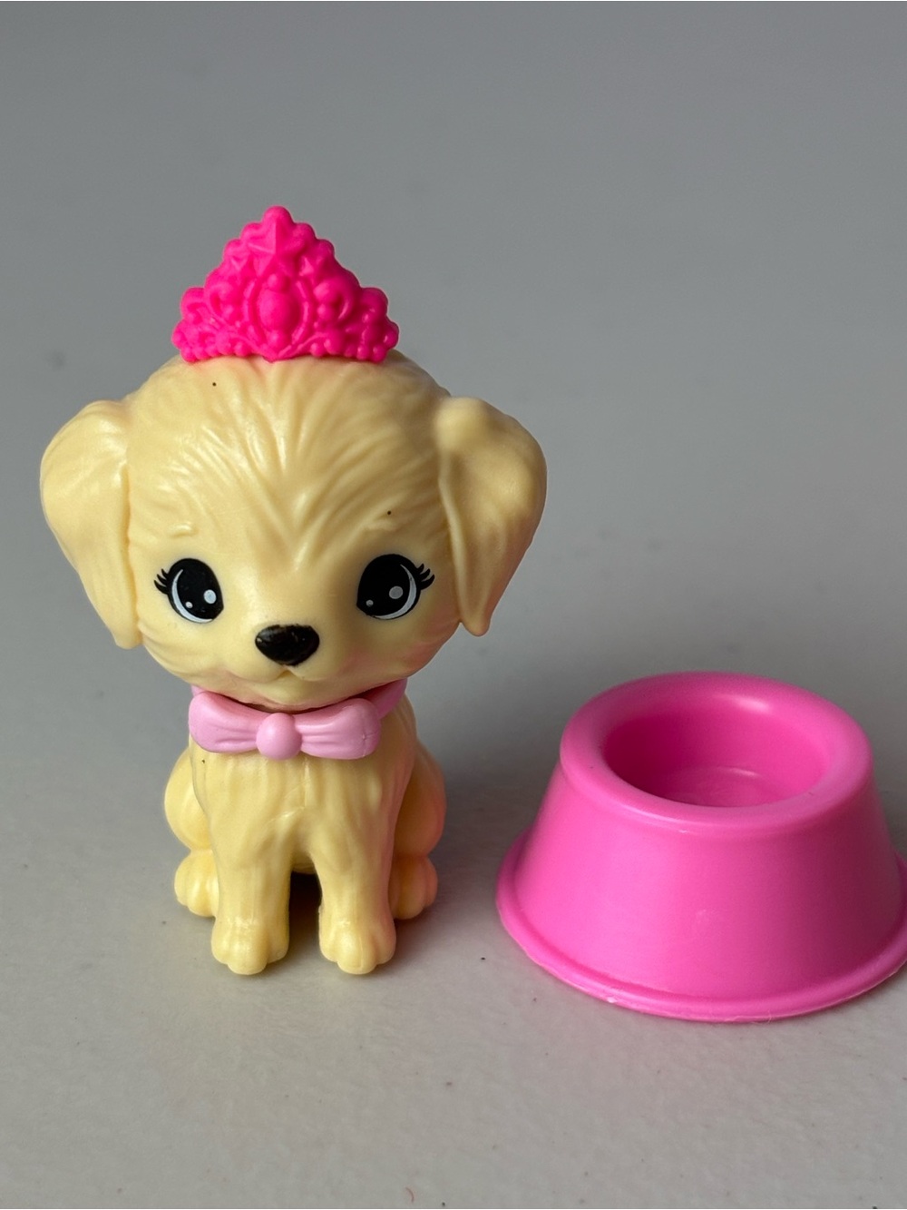 Barbie Puppy Figurine Dog Toy with Pink Bowl